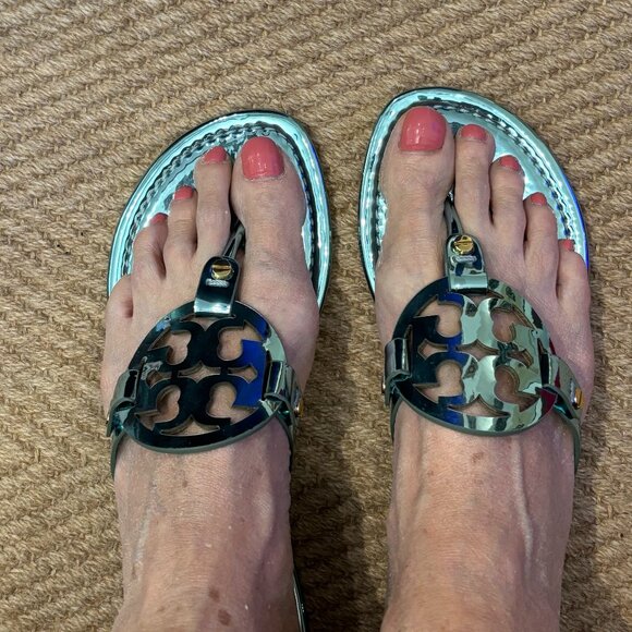 Tory Burch Miller Mirrored Metallic Teal Sandal - Picture 7 of 14